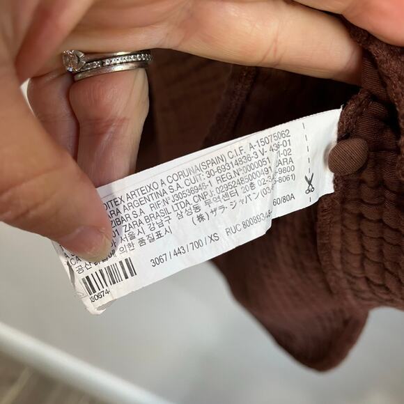 Zara Cotton Blend Oversized Top Size XS Brown Textured Gauze Relaxed Fit - Picture 3 of 8
